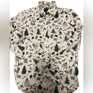 Denim & Flower button down holiday shirt, Sz Sm